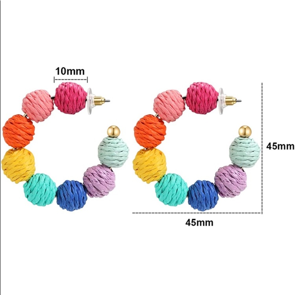 Beaches R Mah Jam⛵️🌴🌺Bohemian Boho Handmade Raffia Rainbow Statement Ear… - Picture 4 of 10